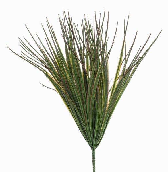 Künstliches Grasbüschel mit langen schmalen grünen Blättern und rötlichen Kanten für die Dekoration.