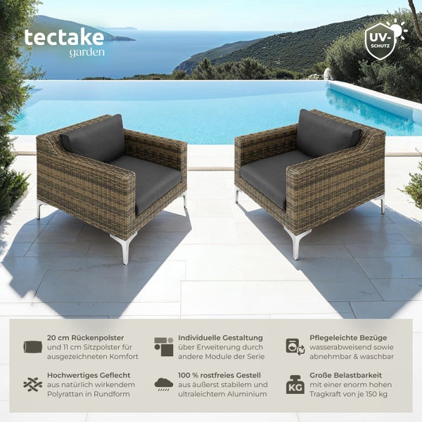 Modulares Rattanset tectake Villanova kein Aufbau 2 Sessel mit Aluminiumgestell anthrazit-meliert