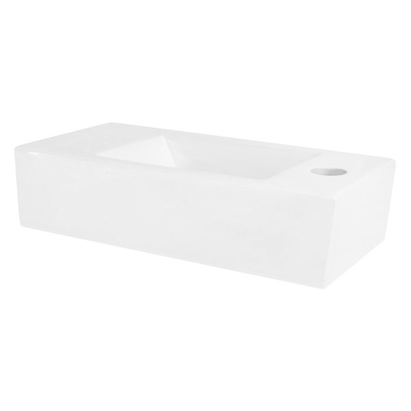 ML-Design Waschbecken aus Keramik in Weiß 40x18,5x10 cm, Eckig, klein, Hahnloch rechts, Wandmontage oder Aufsatzwaschbecken, Moderne Waschtisch Waschschale Waschplatz Handwaschbecken, für Badezimmer