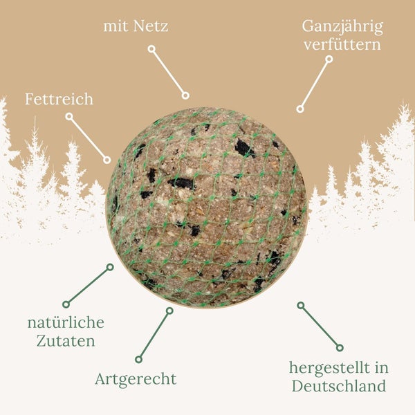 Fettfutterknödel für Wildvögel im Netz zur ganzjährigen Fütterung