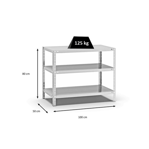 PROREGAL Fachbodenregal Schraubsystem Light-Duty Grundregal HxBxT 80 x 100 x 50 cm 3 Ebenen Fachlast 125 kg Beidseitig Nutzbar Lichtgrau
