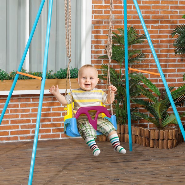 Outsunny Babyschaukel, Kleinkindschaukel für Indoor, 42cm x 33cm x 180cm, Kunststoff, Blau+Gelb+Lila