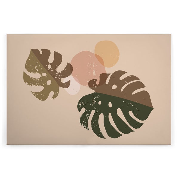 Wandbild mit abstraktem Monstera Blatt Motiv und organischen Formen als dekoratives Kunstwerk für Wohnbereiche
