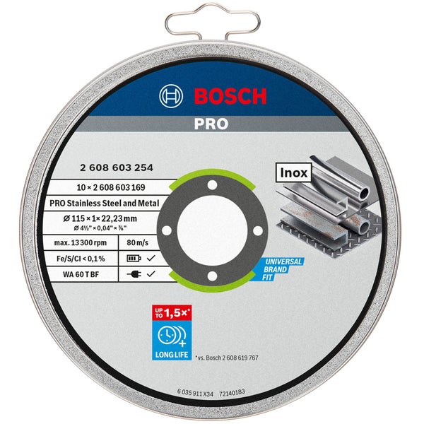 Bosch Pro Trennscheibe für Edelstahl und Metall, Durchmesser 115 Millimeter