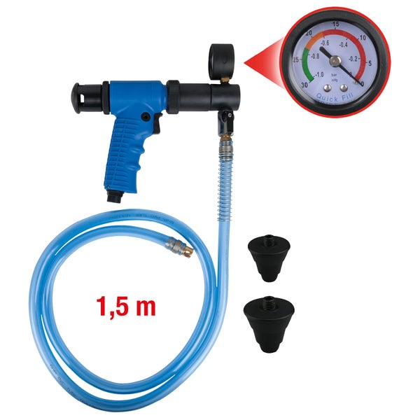 Reifenfüller mit Manometer, 1,5 Meter Schlauch und zwei Aufsätzen