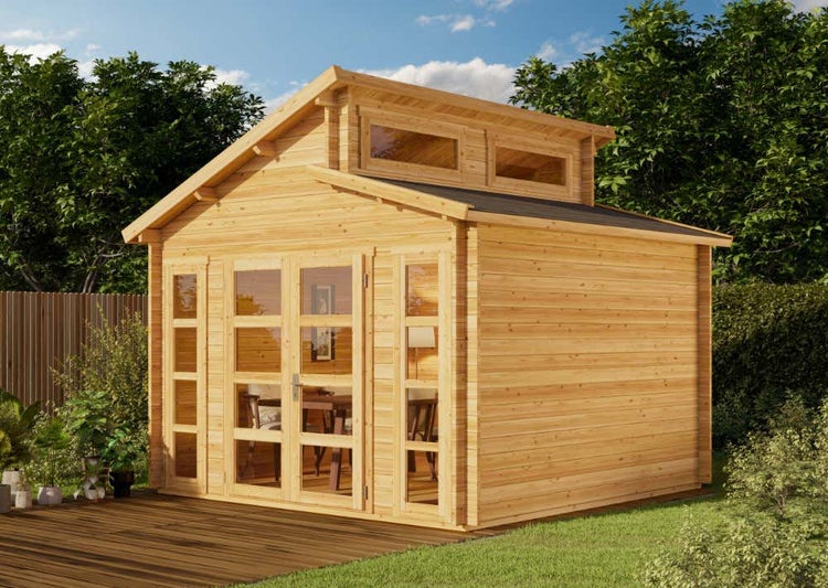 Alpholz Doppel-Pultdach Gartenhaus Vinea-40 Gartenhaus aus Holz in natur, Holzhaus mit 40 mm Wandstärke, Blockbohlenhaus mit Montagematerial imprägniert 3,5x3,5m