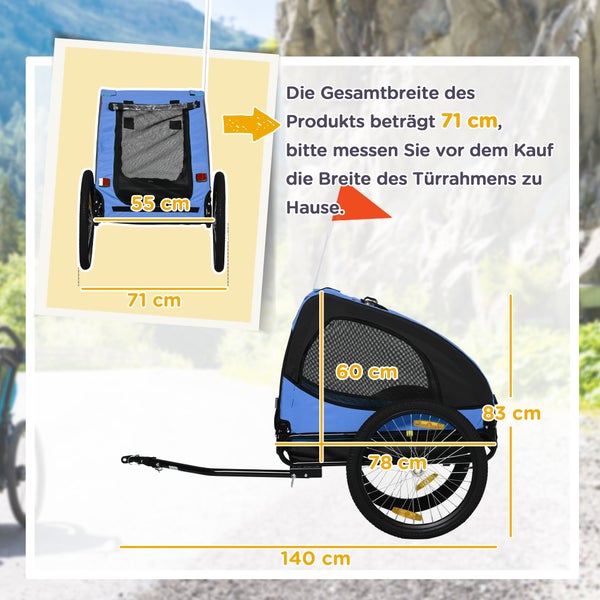 PawHut Hundeanhänger, klappbarer Fahrradanhänger für Hunde, Schnellspanner, wasserbeständig, Oxfordstoff, Stahl, 140 x 71 x 83 cm, Blau
