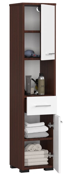 Hochschrank für Badezimmer mit Regalen, Schublade und Tür