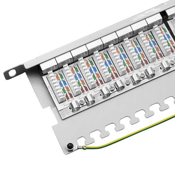 ProfiPatch Cat6a Patchpanel Patchfeld 19 Zoll 24 Port Verteilerfeld für Keystone Module RJ45 Rackeinbau geschirmt 0,5HE grau