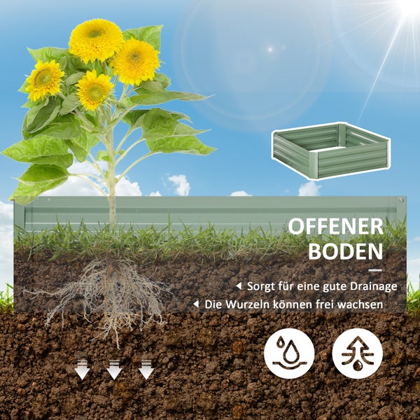 Outsunny Hochbeet Set, 2-TLG. Gartenbeet, Pflanzkasten, Blumenkasten, Pflanzkübel, Blumenkübel für Garten, Terrasse, Verzinkter Stahl, Grün, 100 x 100 x 30 cm