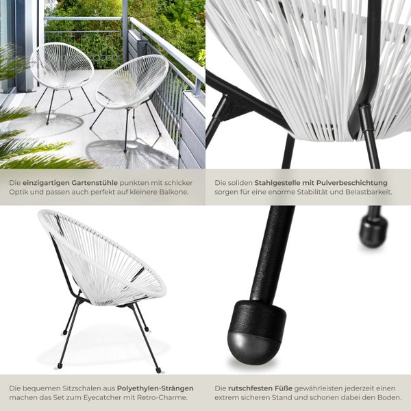 2er Set Gartenstuhl tectake Santana Belastbarkeit 120 kg, 70,5 x 69 x 78 cm Retro-Design im Acapulco-Stil weiß