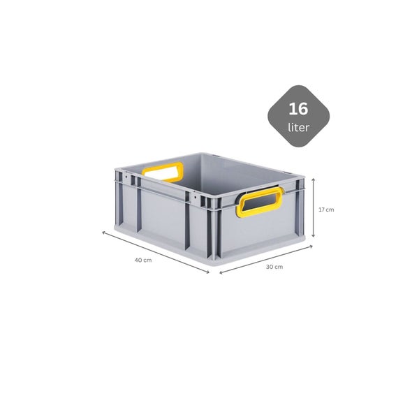 PROREGAL Spar Set 5x Eurobox Nextgen Color Mit Auflagedeckel & Schiebeschnappverschlüsse HxBxT 17 x 30 x 40 cm Griffe Gelb Offen Glatter Boden