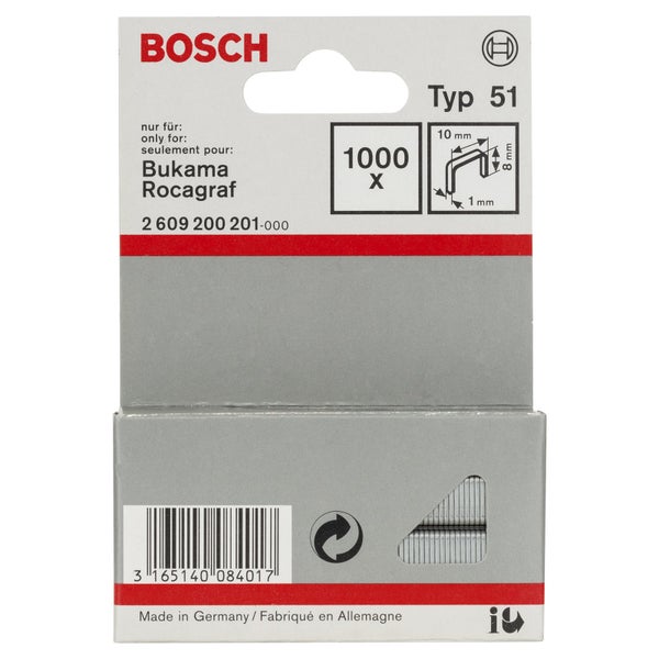 Bosch Typ 51 Klammern, 1000 Stück, passend für Bukama und Rocagraf Tacker