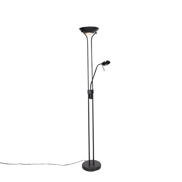 QAZQA - Moderne Stehlampe schwarz mit Leselampe inkl. LED dunkel bis warm - Diva Dimmer I Dimmbar I Wohnzimmer I Schlafzimmer I Deckenfluter - Stahl Länglich - I (nicht austauschbare) LED