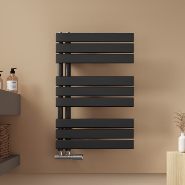 EMKE Design Badheizkörper Flach 762x500 mm Schwarz Handtuchwärmer Klein Seitenanschluss 397W für Warmwasser Zentralheizung Badezimmer