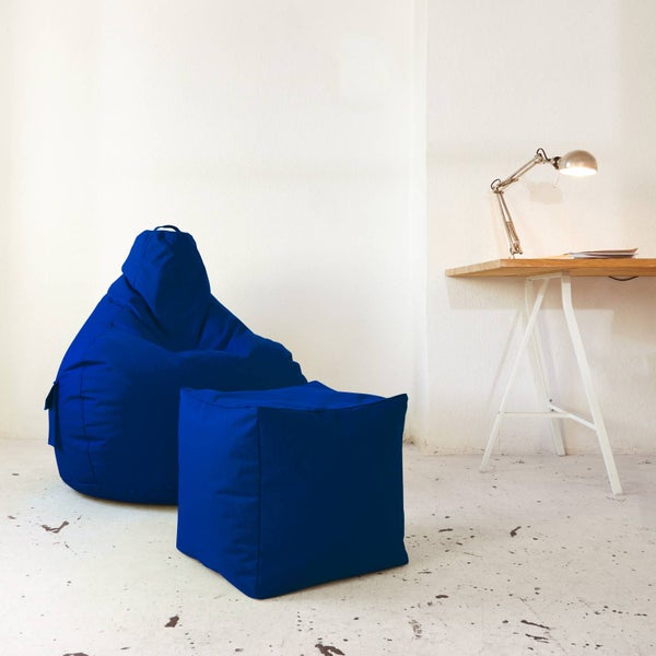 Green Bean Sitzsack-Hocker 40x40x40cm mit EPS-Perlen Füllung - Fußhocker Fußkissen Sitz-Pouf für Sitzsäcke - Bodenkissen für Kinder und Erwachsene - Fußablage Sitzkissen Sitzhocker Blau