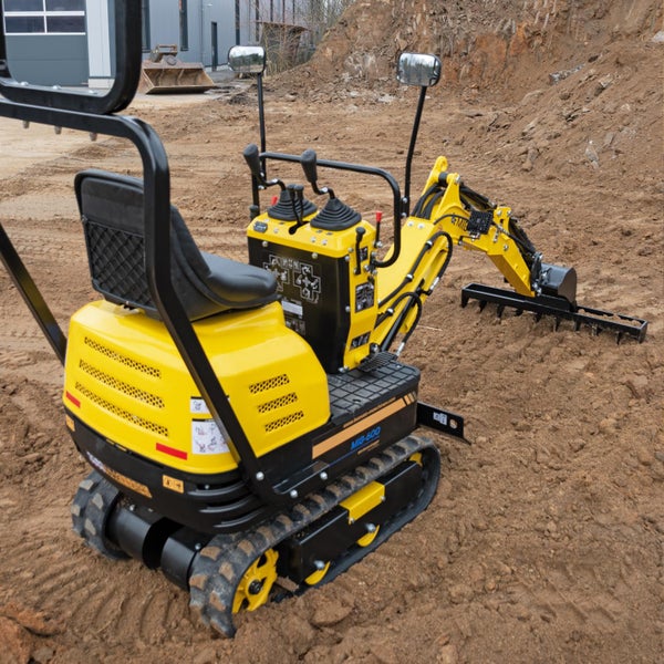 BAMATO Minibagger Zubehör: Hochwertiger Rechen MIB-600 mit 10 Krallen