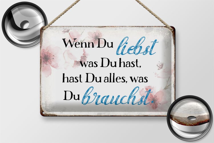 Blechschild Spruch 30x20cm wenn du liebst was du hast