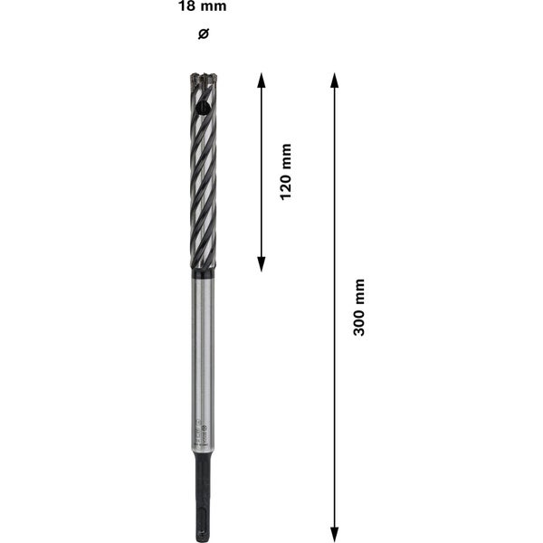 Bosch Betonbohrer mit einem Durchmesser von 18 Millimetern und einer Länge von 300 Millimetern.