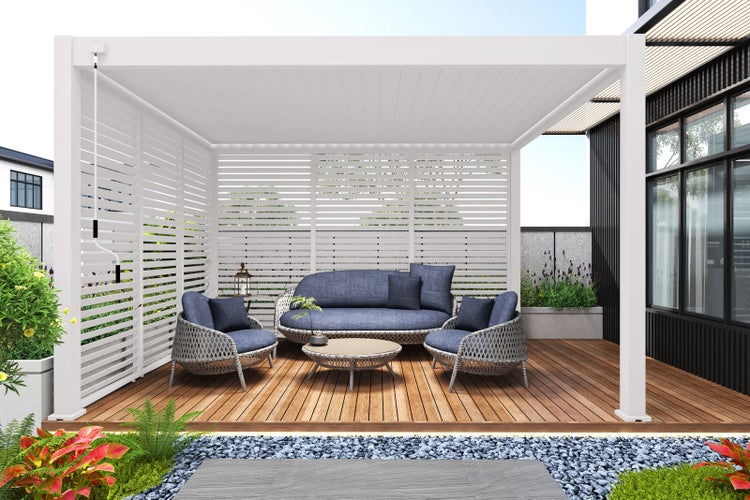 Weide Horizontale Lamellenwand für Weide Pergola 1,23m in Weiß aus Aluminium