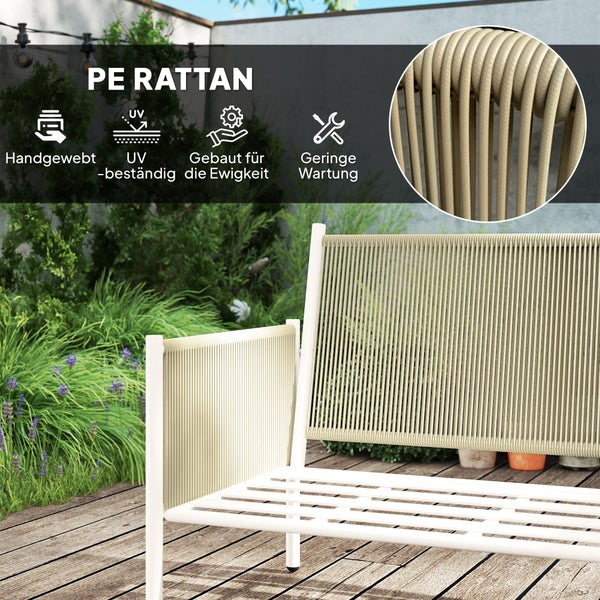 Outsunny Gartenmöbel Set aus Polyrattan Lounge-Set mit 2er Sofa Sessel Glastisch Kissen wetterfest Sitzgruppe für 4 Personen Outdoor Balkonmöbel Set Terrassenmöbel für Garten Balkon Braun+Grau