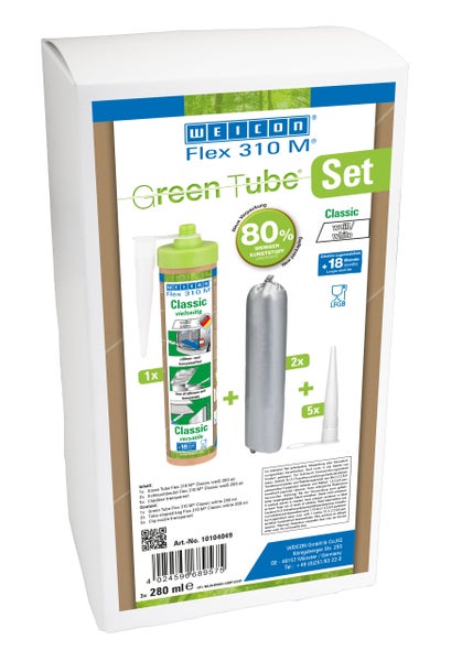Weicon Flex 310 M Green Tube Set mit Dichtstoff, Schlauchbeutel und Clipdüsen