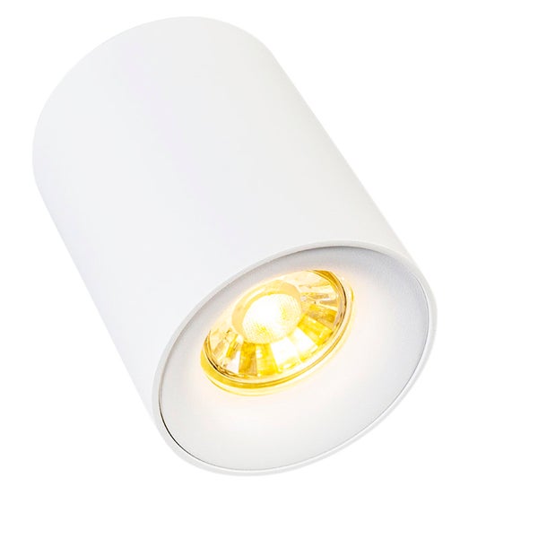 Weiße Deckenleuchte mit zylindrischem Design.