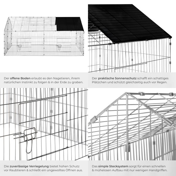 Freilaufgehege für Kaninchen tectake  180 x 75 x 75 cm aus 12 Gitterelementen schwarz