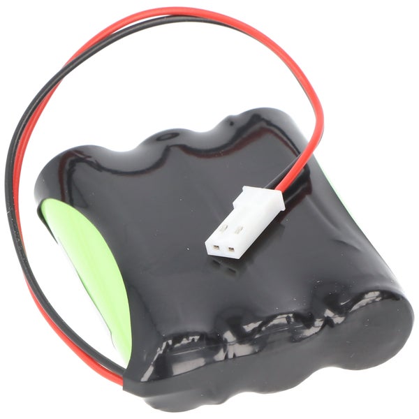 Weißer zweipoliger Kunststoffstecker mit rotem und schwarzem Kabel für elektronische Verbindungen.