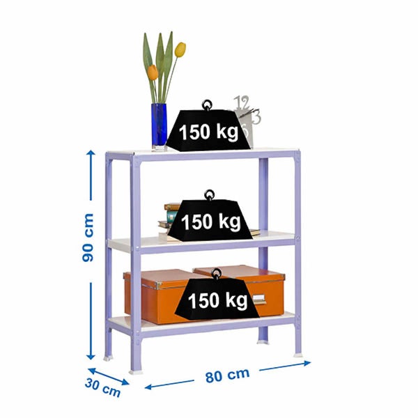 PROREGAL Wohnregal Living Koala Metal mit 3 Fachböden HxBxT 90 x 80 x 30 cm Fachlast 150 kg Lila/Weiß