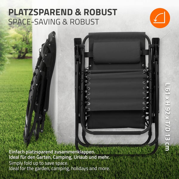 ML-Design Sonnenliege klappbar Anthrazit, Liegestuhl mit verstellbarem Kopfpolster Rückenlehne, Gartenliege wetterfest mit Schnürsystem, Zero Gravity Outdoor Relaxliege, Gartenstuhl mit Getränkehalter