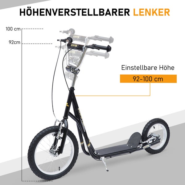 HOMCOM Kinderroller, L135 x B58 x H92-100 cm, Stahl, Gummi, Schwarz
