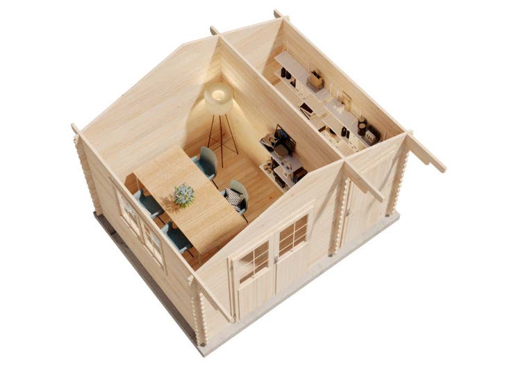 Alpholz Gartenhaus Ville-44 B Premium Gartenhaus aus Holz, Holzhaus mit 44 mm Wandstärke, Blockbohlenhaus mit Montagematerial, Naturbelassen 4,1x3,2m