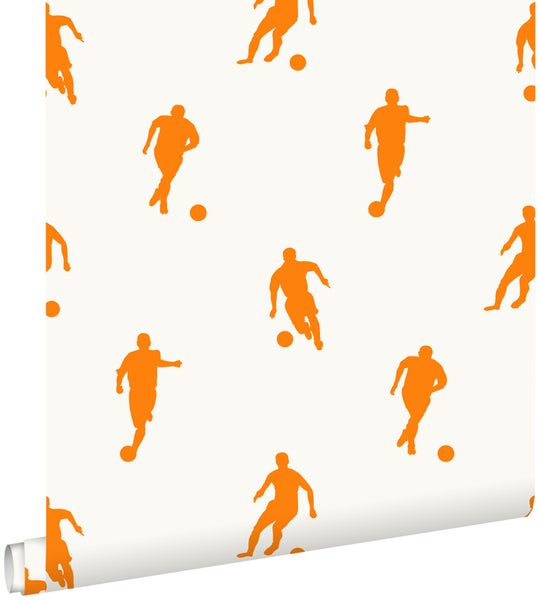 ESTAhome Tapete Fußballspieler Orange und Weiß - 53 cm x 10.05 m - 115871