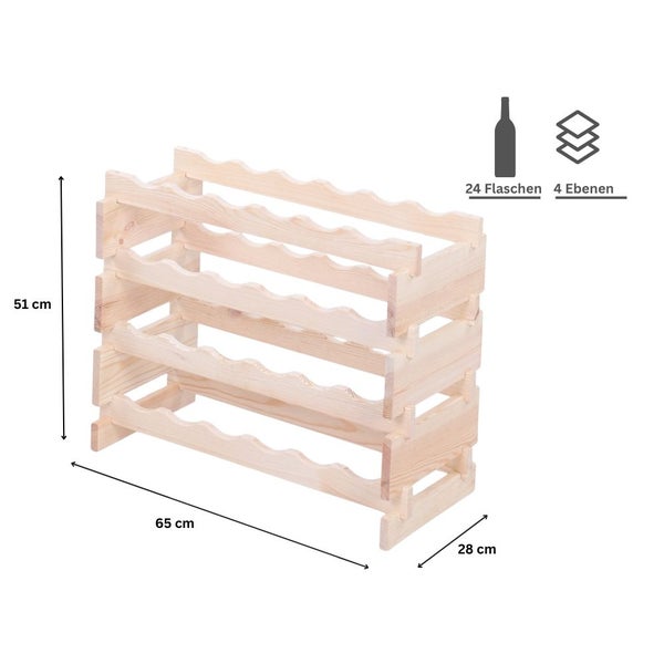 Weinregal VINOTECA FLEX PRO HxBxT 51x65x28cm 24 Flaschen auf 4 Ebenen Massives Kiefernholz Natur unbehandelt