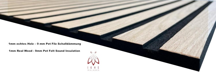 Leichte Lamellen - 3d Paneele 1mm Holz & 9mm PET Filz Wandpaneele Deckenpaneele Dekoren & Schalldämmung (11001B) 104x52cm - 0,54m²