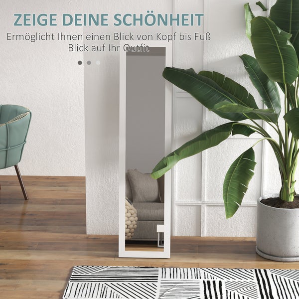 HOMCOM Standspiegel, Ganzkörperspiegel mit Ständer, freistehender Wandspiegel, Ankleidespiegel, Garderobenspiegel für Schlafzimmer, Flur, Alu, Weiß, 37 x 157 cm