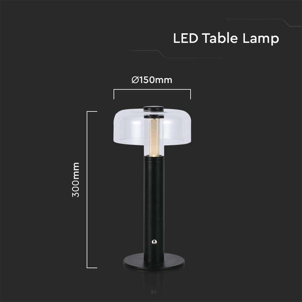 V-TAC VT-1049-B - Black Rechargeable Table Lamps - IP20 - 1W - 100 Lumen - 3000K