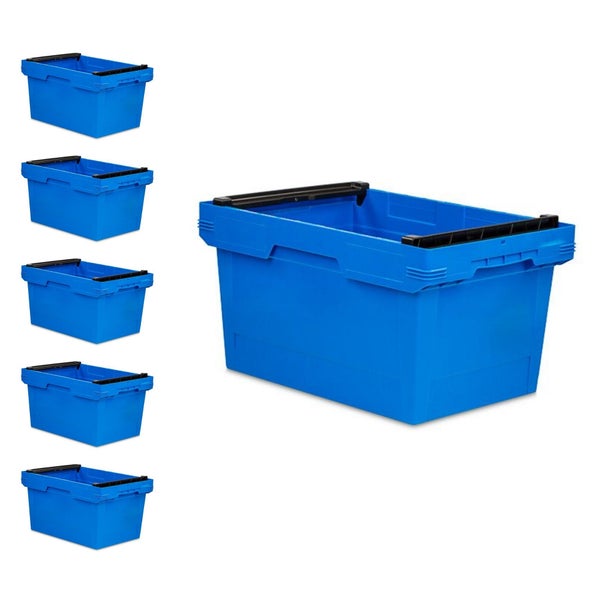 PROREGAL SuperSparSet 6x Conical Mehrweg-Stapelbehälter mit Stapelbügel Blau HxBxT 32,3 x 40 x 60 cm 58 Liter Lagerbox Eurobox Transportbox