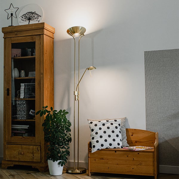 Stehleuchte gold mit Leseleuchte inkl. LED und Dimmer - Diva 2