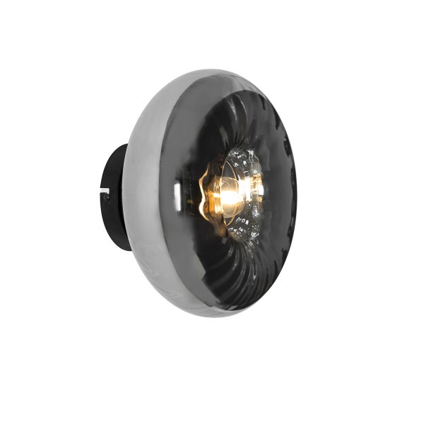 Wandleuchte mit runder, grau getönter Glasschirm