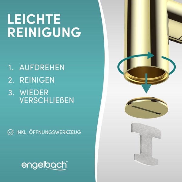 Engelbach® Design Siphon für Waschbecken & Waschtisch - Mit Reinigungsöffnung - r 1 1/4 - inkl. Gummimanschette und Anleitung