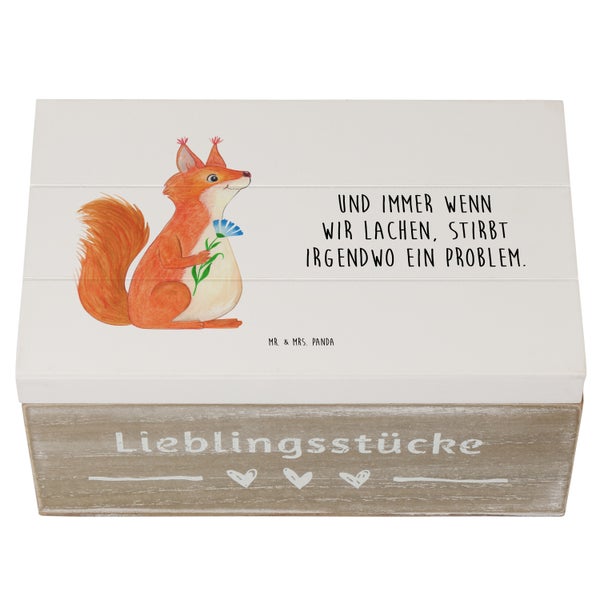 Mr. & Mrs. Panda 19 x 12 cm Holzkiste Eichhörnchen Blume - Weiß