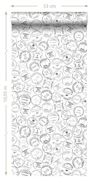 Tapete mit Stempelmuster und den Maßen 53 cm x 10,05 m