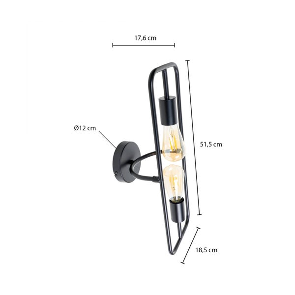Wandleuchte mit zwei Leuchtmitteln und Maßangaben