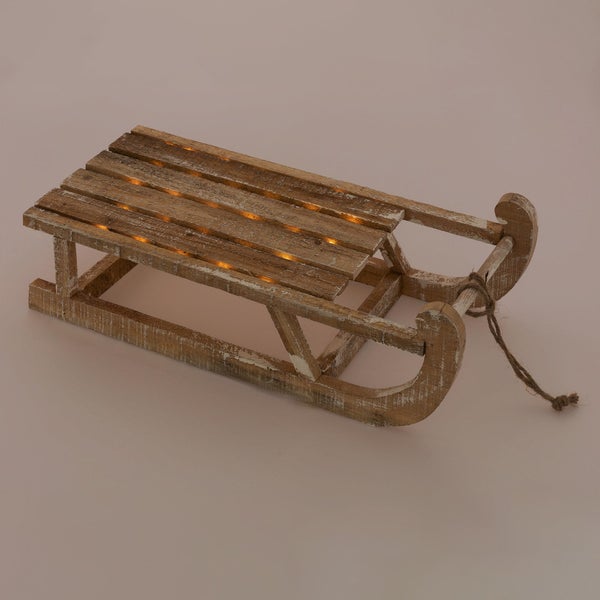 ECD Germany Deko Schlitten aus Holz, 50,5 x 13,5 x 23,5 cm, Braun, Natur, mit LED, Weihnachtsdeko, Weihnachten Dekoration, mit Batterien, Holzschlitten, Holz Deko, Dekoration, Dekoschlitten