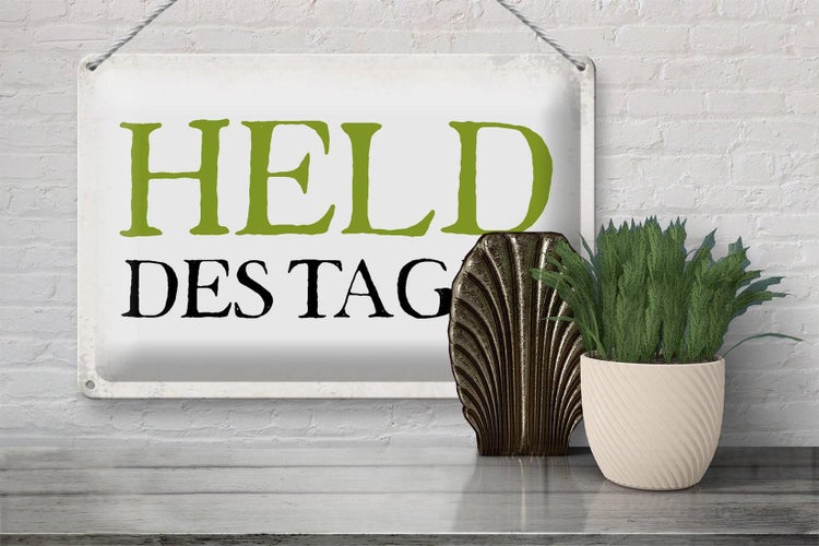 Blechschild Spruch 30x20cm Held des Tages Retro