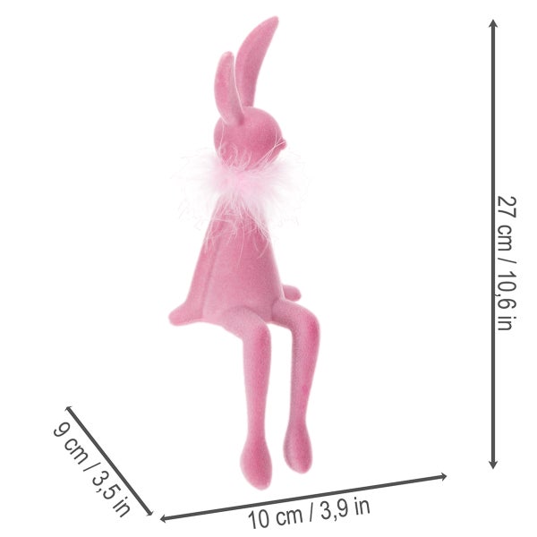 Dekorativer Osterhase aus Textil mit Maßen 27 cm Höhe, 9 cm Breite und 10 cm Tiefe.