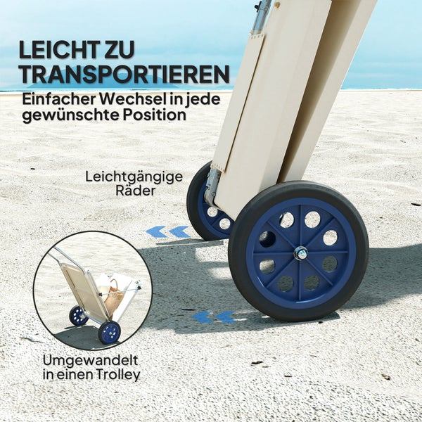 Outsunny 2er Set Sonnenliege klappbar Gartenliege mit Kopfkissen Dach, Rolle Liegestuhl mit verstellbare Rückenlehne, wetterfeste Campingliege, Gartenstuhl bis 120 kg belastbar, für Garten Pool, Beige