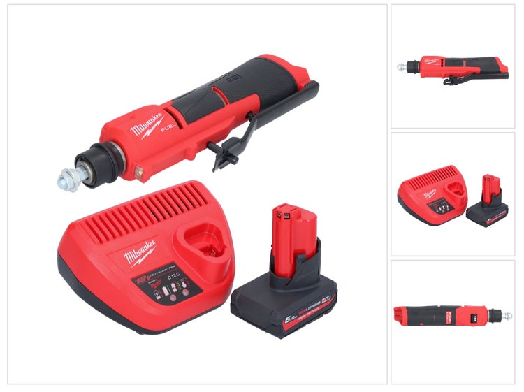 Milwaukee M12 Fuel Akku-Geradschleifer Set inklusive Ladegerät und 5.0 Amperestunden Akku